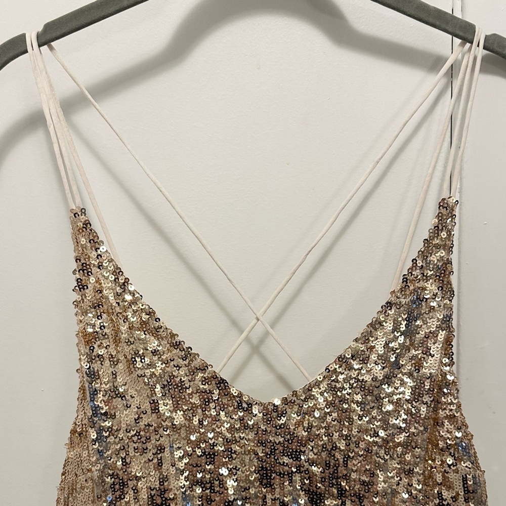 Free People Sequin Slip Mini Short Dress or Tunic M pink rose gold NWT fun party - Picture 2 of 9